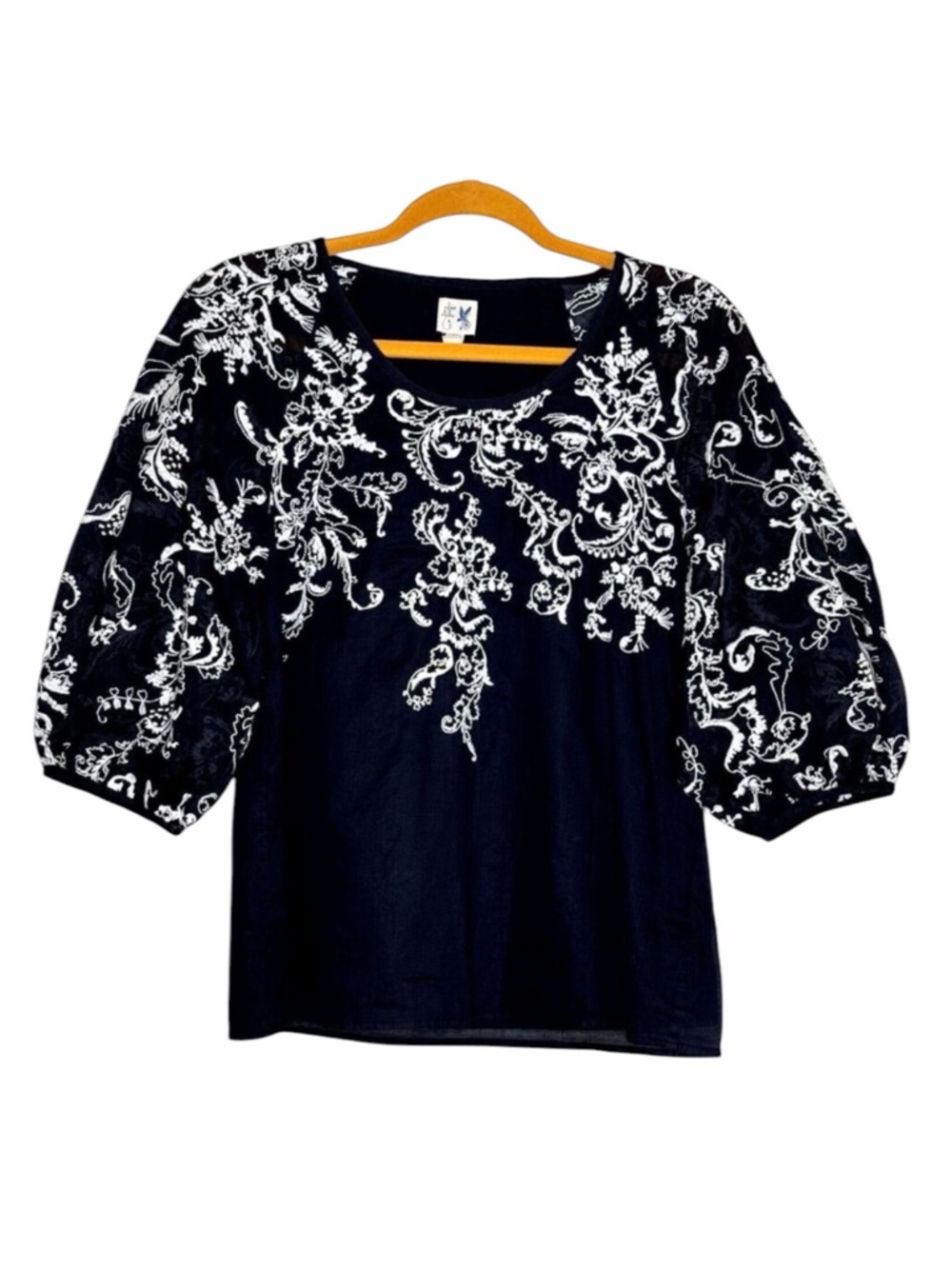 Edme & Esyllte Anthropologie Embroidered Puff Sleeve Blouse Top 0 bv